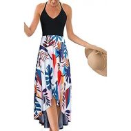 KYLEON Womens Dress Boho Floral V Neck Sleeveless Patchwork Summer Casual Beach Asymmetrical Maxi Sun Dresses Vintage