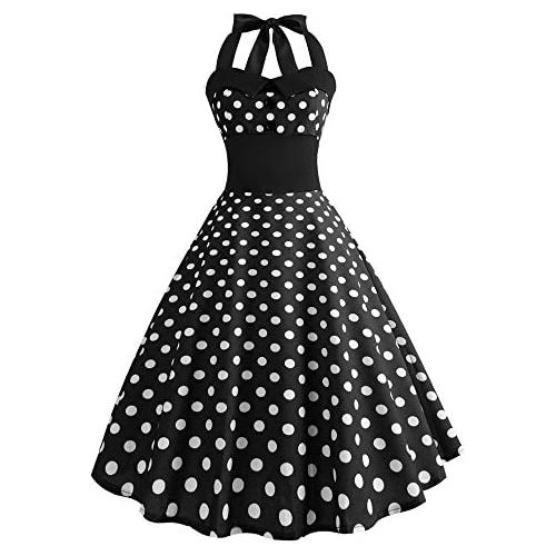  KYLEON Womens Dresses 1950s Vintage Dot Sleeveless Halter Cocktail Prom Evening Party Formal Swing Tea Dress Summer