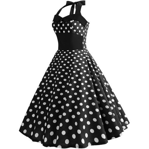  KYLEON Womens Dresses 1950s Vintage Dot Sleeveless Halter Cocktail Prom Evening Party Formal Swing Tea Dress Summer