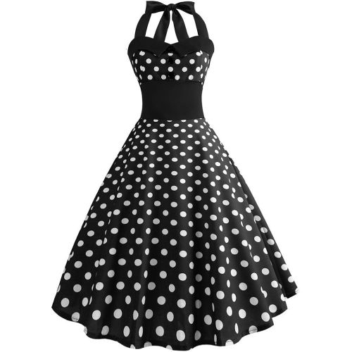  KYLEON Womens Dresses 1950s Vintage Dot Sleeveless Halter Cocktail Prom Evening Party Formal Swing Tea Dress Summer