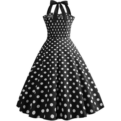  KYLEON Womens Dresses 1950s Vintage Dot Sleeveless Halter Cocktail Prom Evening Party Formal Swing Tea Dress Summer