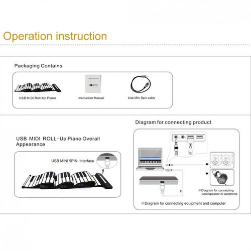  KYLINDRE 88 Keys Roll UP Piano, USB Silicone Portable Foldable MIDI Digital Piano Keyboard, with Built-in SpeakerHeadphone Output