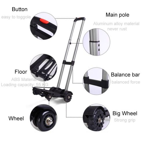  KYLINDRE Folding Luggage Cart, Portable Aluminum Alloy Car Travel Trailer Household Luggage Cart Shopping Trolley