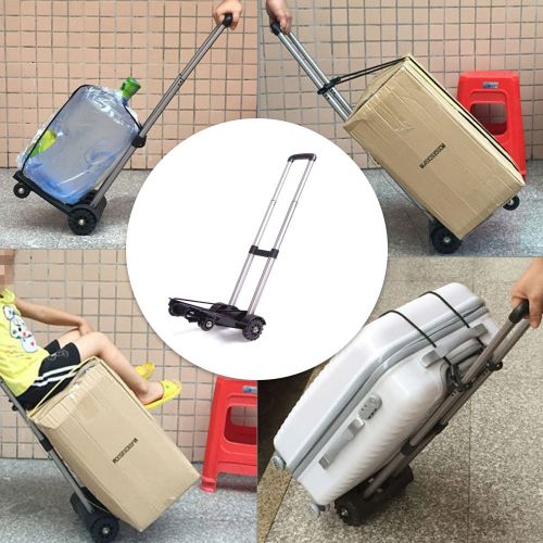  KYLINDRE Folding Luggage Cart, Portable Aluminum Alloy Car Travel Trailer Household Luggage Cart Shopping Trolley