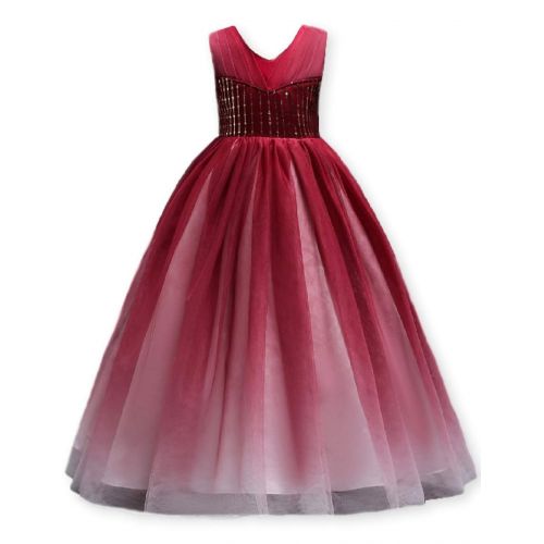  KYMIDY Girl Tulle Sleeveless Wedding Party Princess Dress Girl Red/White/Navy Dress4-10Years