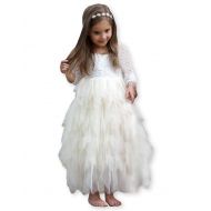 KYMIDY Girls Lace Dresses V-Back Backless Tutu Tulle Long Sleeve Dress for Kids 1-10Y