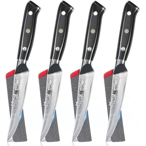  KYOKU Damascus Non-Serrated Steak Knives Set of 4 - Shogun Series - Japanese VG10 Steel - with Sheath & Case