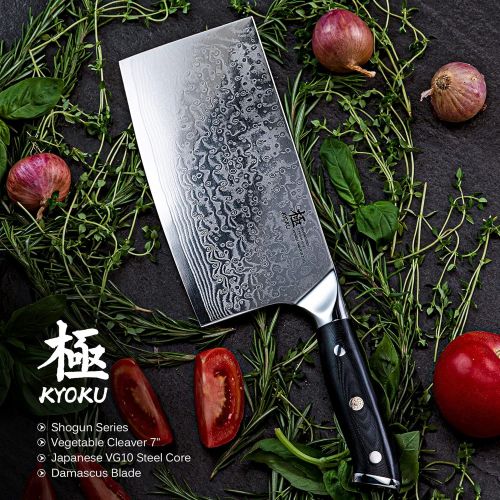  KYOKU Vegetable Cleaver Knife - 7 - Shogun Series - Japanese VG10 Steel Core Forged Damascus Blade - with Sheath & Case