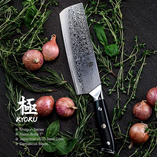  KYOKU 7 Nakiri Knife + 7 Vegetable Cleaver - Shogun Series - Japanese VG10 Steel Core Forged Damascus Blade