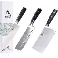 Kyoku Samurai Series 8 Chef Knife + 7 Nakiri Vegetable Knife + 7 Chinese Vegetable Cleaver - Full Tang - Japanese High Carbon Steel - Pakkawood Handle