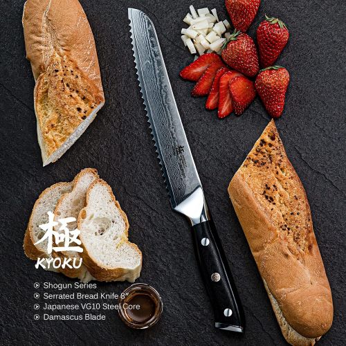  KYOKU 7 Nakiri Knife + 8 Serrated Bread Knife - Shogun Series - Japanese VG10 Steel Core Forged Damascus Blade