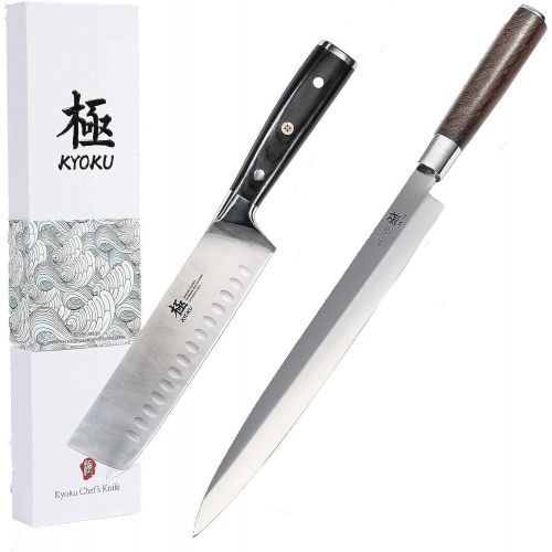  Kyoku Samurai Series 7 Nakiri Vegetable Knife + 10.5 Yanagiba Knife Japanese Sushi Sashimi Knives - Japanese Steel