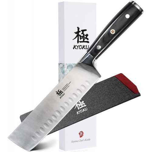  KYOKU Samurai Series - Nakiri Japanese Vegetable Knife 7 - Full Tang - Japanese High Carbon Steel Kitchen Knives - Pakkawood Handle with Mosaic Pin - with Sheath & Case