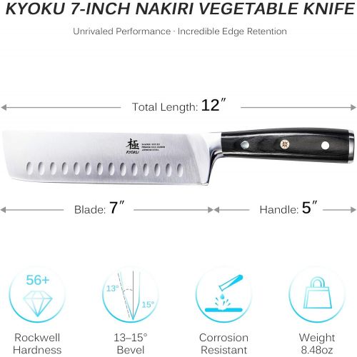  KYOKU Samurai Series - Nakiri Japanese Vegetable Knife 7 - Full Tang - Japanese High Carbon Steel Kitchen Knives - Pakkawood Handle with Mosaic Pin - with Sheath & Case