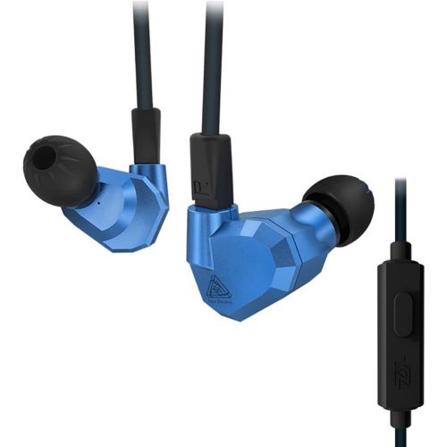  Quad Driver Headphones,ERJIGO KZ ZS5 High Fidelity Extra Bass Earbuds with Microphone and remote,with Detachable Cable,Blue