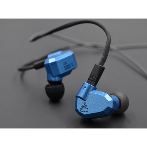  Quad Driver Headphones,ERJIGO KZ ZS5 High Fidelity Extra Bass Earbuds with Microphone and remote,with Detachable Cable,Blue