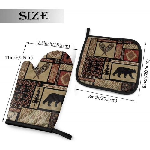  KZEMATLI Rustic Lodge Bear Moose Oven Mitts and Pot Holders Set Kitchen Gift Set for Kitchen Cooking Baking, BBQ