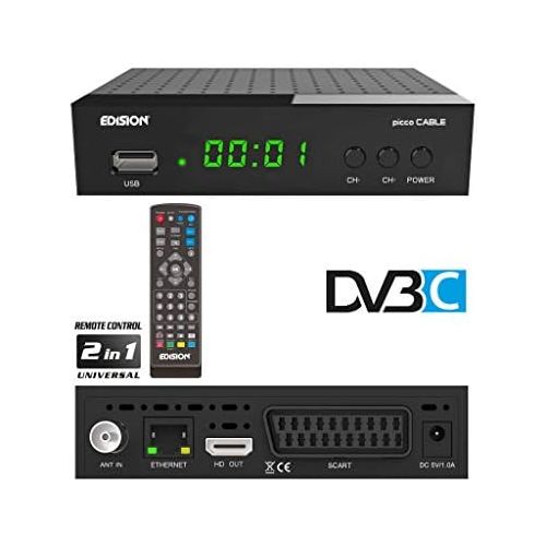  Kabelabel Edision Hybrid Cable Receiver for Digital Cable TV with HDMI Cable Set (2.DVB C (+Scart,Display))