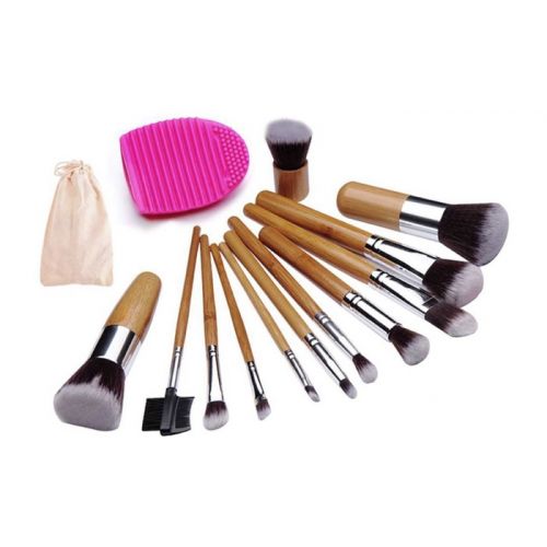  Kabuki Bamboo-Handle Professional Makeup Brush Set (12-Piece) and Brush Egg