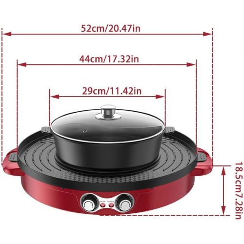  [아마존베스트]Kacsoo Indoor Hot Pot Multifunctional Smokeless Grill 2 in 1 Removable Cleaning Pot with Large Capacity, Separate Double Temperature Control