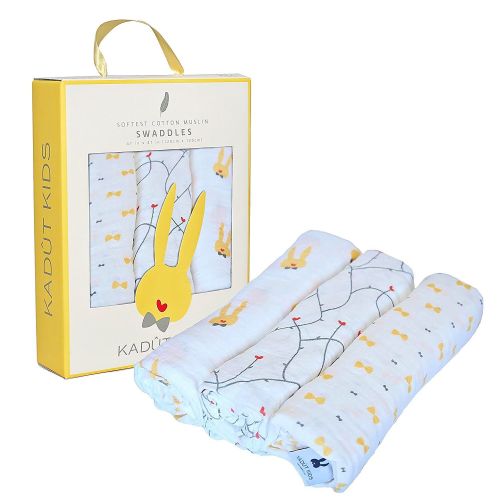  Kadut Kids Ultra Soft Signature Collection 3 Pack Muslin 100 & Cotton Baby Blanket,Swaddle Blankets, receiving blanket, Burp Cloths Large 47x47 Inches - For Boy Girl, Infant Newb