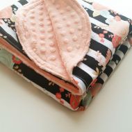 KadydidDesigns Floral Baby Blanket - Minky Baby Blanket - Girls Baby Blanket - Mint Gold Baby Blanket - Black White Baby Blanket - Baby Shower Gift