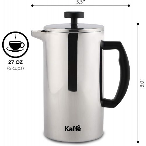  [아마존베스트]Kaffe French Press Coffee Maker. Double-Wall Stainless Steel (6 Cups 0.8L). Extra Filter Included!