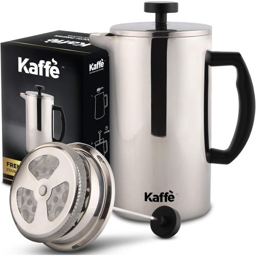  [아마존베스트]Kaffe French Press Coffee Maker. Double-Wall Stainless Steel (6 Cups 0.8L). Extra Filter Included!