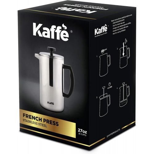  [아마존베스트]Kaffe French Press Coffee Maker. Double-Wall Stainless Steel (6 Cups 0.8L). Extra Filter Included!