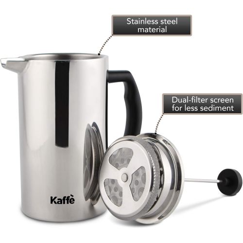  [아마존베스트]Kaffe French Press Coffee Maker. Double-Wall Stainless Steel (6 Cups 0.8L). Extra Filter Included!