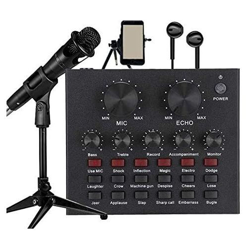  [아마존베스트]Kafuty Mixing Desk Kit Sound Card Compact Digital Audio Mixer External Headphone Microphone Live Transmission Sound Card with 12 Sound Effects for Mobile Phone Computer