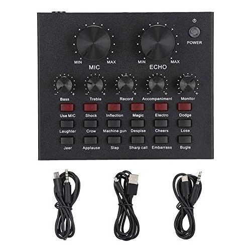  [아마존베스트]Kafuty Mixing Desk Kit Sound Card Compact Digital Audio Mixer External Headphone Microphone Live Transmission Sound Card with 12 Sound Effects for Mobile Phone Computer