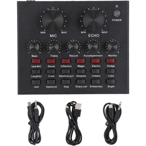  [아마존베스트]Kafuty Mixing Desk Kit Sound Card Compact Digital Audio Mixer External Headphone Microphone Live Transmission Sound Card with 12 Sound Effects for Mobile Phone Computer