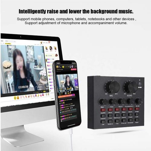  [아마존베스트]Kafuty Mixing Desk Kit Sound Card Compact Digital Audio Mixer External Headphone Microphone Live Transmission Sound Card with 12 Sound Effects for Mobile Phone Computer