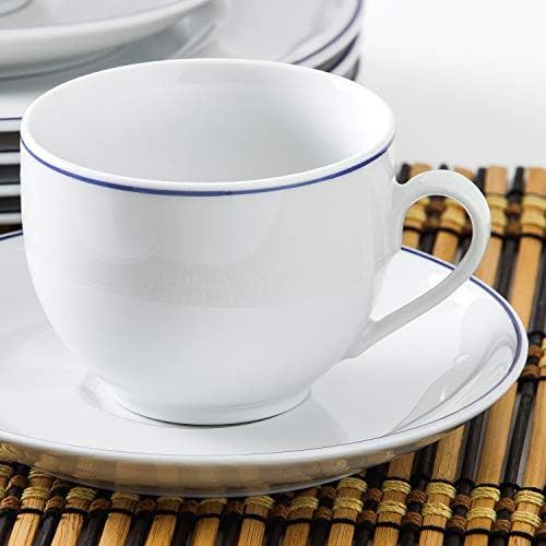  Kahla 050104O72045A Aronda Blaue Linie Porzellan Geschirrset fuer 6 Personen Kaffeeservice Teeservice Fruehstueck Tassen Teller 18-teilig weiss Kaffeeset