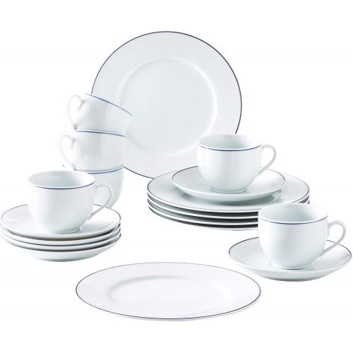  Kahla 050104O72045A Aronda Blaue Linie Porzellan Geschirrset fuer 6 Personen Kaffeeservice Teeservice Fruehstueck Tassen Teller 18-teilig weiss Kaffeeset