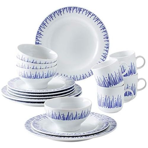  Kahla 57G106O75006C Dinnerware of 4 Wir Machen Blau Porzellan Geschirrset weiss blau Kombiservice 16-teilig Fruehstueckset fuer 4 Personen Snackteller Speiseteller Mueslischuessel Kaffee