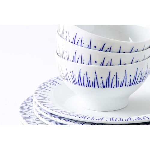  Kahla 57G106O75006C Dinnerware of 4 Wir Machen Blau Porzellan Geschirrset weiss blau Kombiservice 16-teilig Fruehstueckset fuer 4 Personen Snackteller Speiseteller Mueslischuessel Kaffee