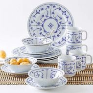 Kahla 16G102O75019H Dinnerware of 4 Blau Saks Porzellan Geschirrset weiss blau Blumenmuster Kombiservice 16-teilig Fruehstueckset fuer 4 Personen Snackteller Speiseteller Mueslischuessel