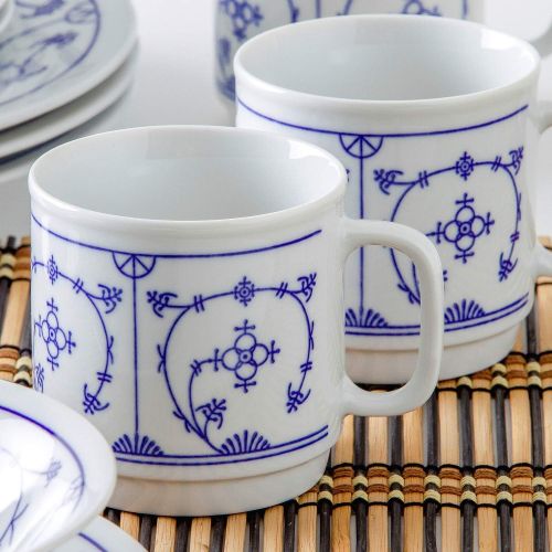  Kahla 16G102O75019H Dinnerware of 4 Blau Saks Porzellan Geschirrset weiss blau Blumenmuster Kombiservice 16-teilig Fruehstueckset fuer 4 Personen Snackteller Speiseteller Mueslischuessel