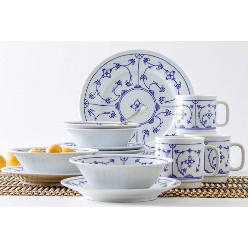  Kahla 16G102O75019H Dinnerware of 4 Blau Saks Porzellan Geschirrset weiss blau Blumenmuster Kombiservice 16-teilig Fruehstueckset fuer 4 Personen Snackteller Speiseteller Mueslischuessel