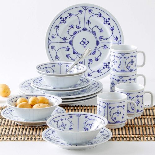  Kahla 16G102O75019H Dinnerware of 4 Blau Saks Porzellan Geschirrset weiss blau Blumenmuster Kombiservice 16-teilig Fruehstueckset fuer 4 Personen Snackteller Speiseteller Mueslischuessel