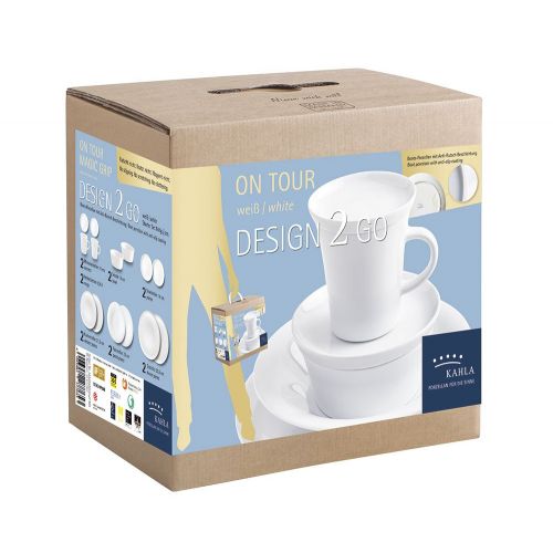  Kahla 32F245A90032C On Tour Design to go Geschirrset 2 Personen Set 14-teilig Tafelservice Kaffeebecher Muesli-Schuessel Kuchenteller Teller Essteller Snackteller weiss