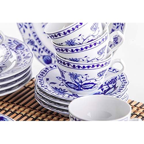  Kahla 170290M72067U Zwiebelmuster Kaffeeservice fuer 6 Personen Tee Geschirr Porzellan 18-teilig weiss blau Kuchenteller Tasse Untertasse Komplettset Fruehstueck