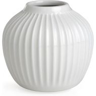 Kahler Hammershoi Porcelain Vase with Grooves, Modern Vase, Round, Bulbous, Scandinavian Design Vase for Flowers, White, 13 cm