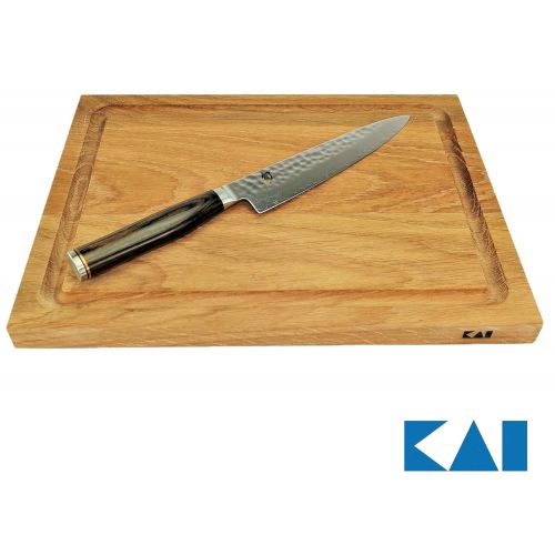  Kai Shun Premier Tim Malzer TDM-1701 Geschenkset ultrascharfes Allzweckmesser, 16.5 cm Schneidebrett (Eiche), 30x22 cm + hochwertigem Poliertuch