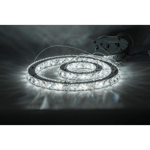  Kai KAI Crystal Chandelier Island Pendant Light Contemporary Not Dimmable LED Lamp with 6000K 36W 4320LM Adjustable Height Chrome 2 Rings Modern Flush Mount Ceiling Lighting for Dining