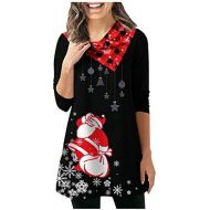 kaifongfu Women Plus Size Christmas Santa Claus Snowflake Print Long Sleeve Plaid Tunic Tops Blouse