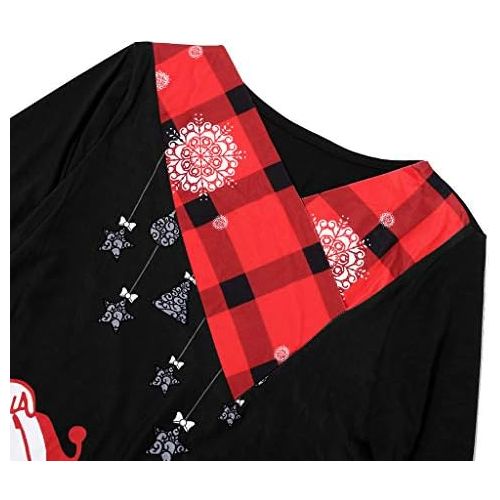  kaifongfu Women Plus Size Christmas Santa Claus Snowflake Print Long Sleeve Plaid Tunic Tops Blouse