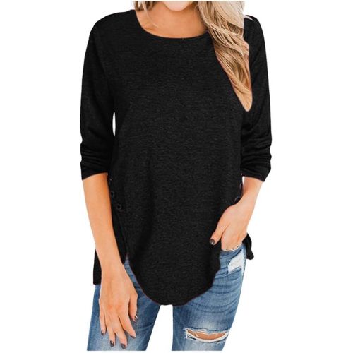  kaifongfu Women Plus Size T Shirt Solid Raglan Top Casual Long Sleeve Tunic Blouse